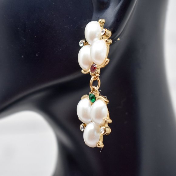 1.75" Drop Dangle Pearl Red/Green Earrings - Picture 6 of 12